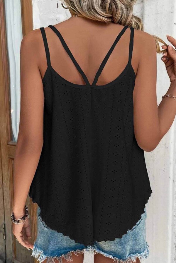 Black Eyelet Strappy Scoop-Neck Tank Top