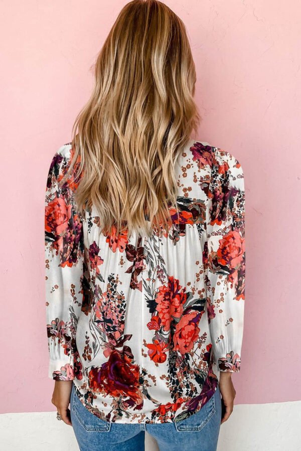 Red Retro Floral Long Sleeve Blouse