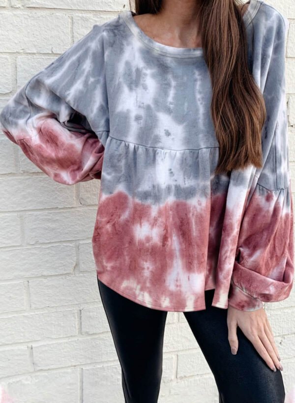 Tie Dye Bishop Sleeve Loose Sweatshirt