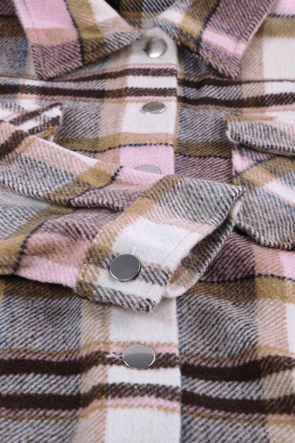 Pink Geometric Plaid Print Pocketed Shirt