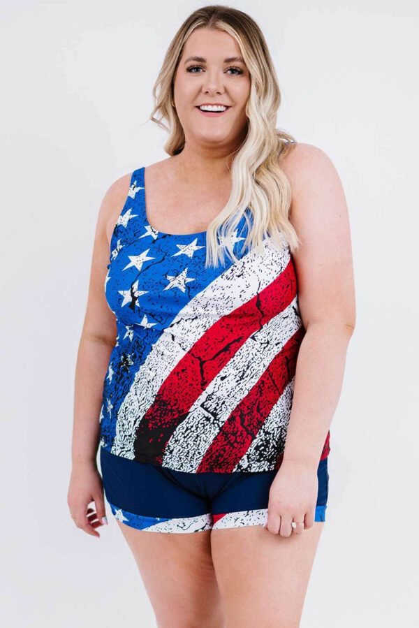 American Flag Print Tankini Plus Size Swimwear