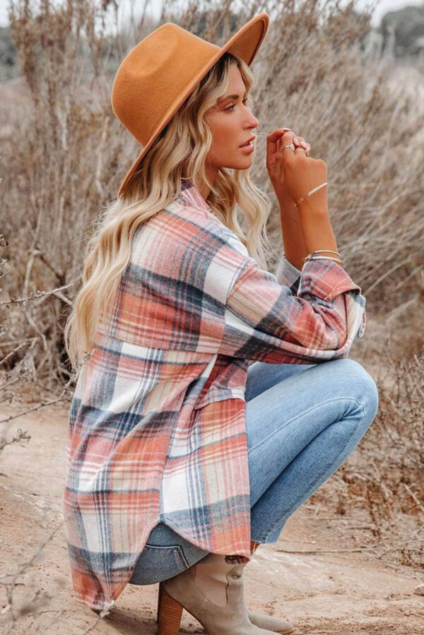 Plaid Print Pocket Buttoned Shacket