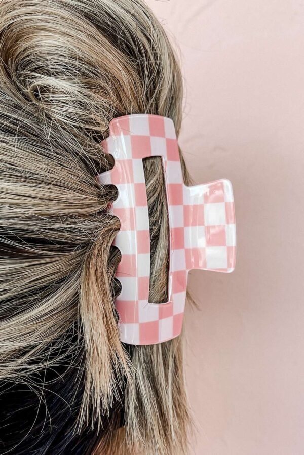 Sachet Pink Checkered Print Hollow Out Hair Clip