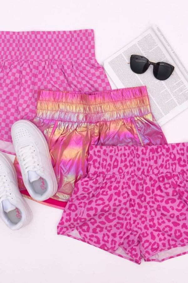 Pink Plaid High Waisted Athletic Shorts