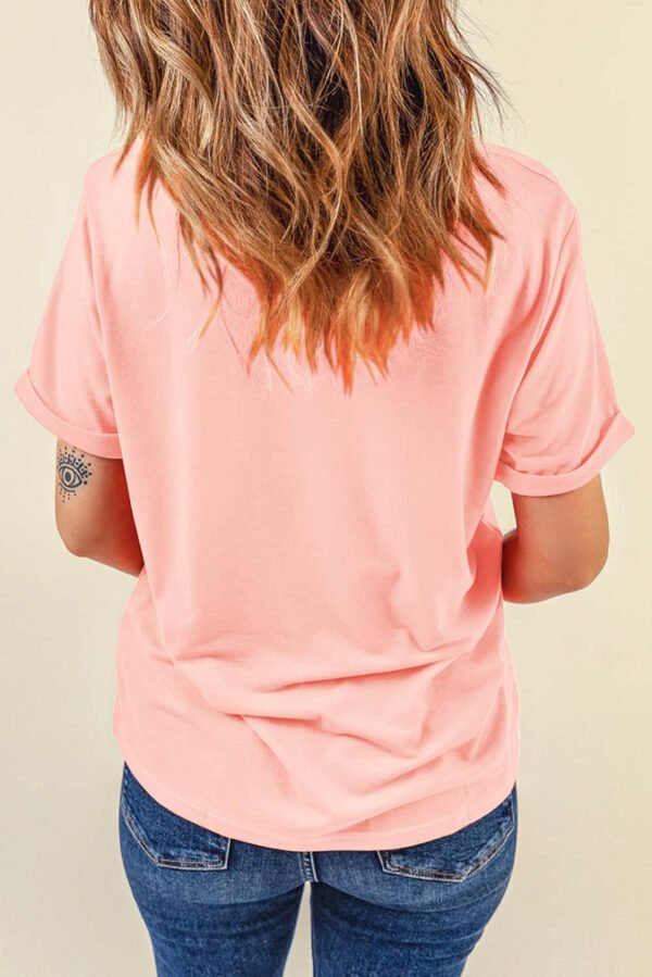 Pink Casual Plain Crew Neck Tee