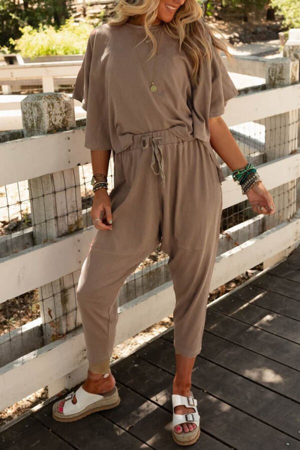 Simply Taupe High Low Boxy Fit Tee and Crop Pants Set