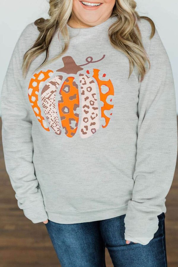 Halloween Pumpkin Leopard Print Plus Size Sweatshirt