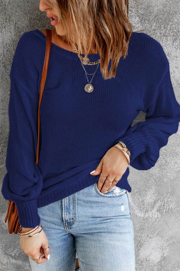 Blue Hollow-out Back Sweater with Tie