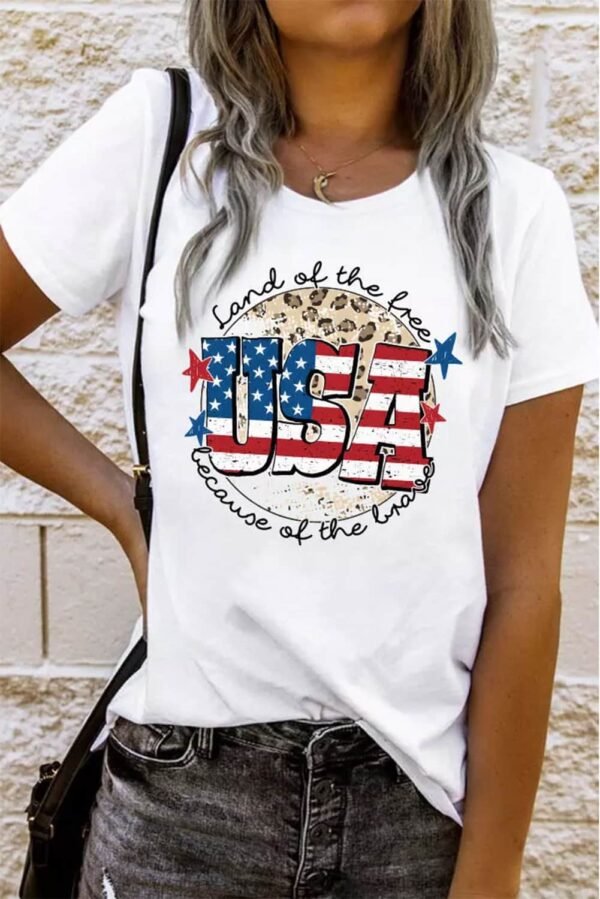 White USA Flag Slogan Graphic T-shirt