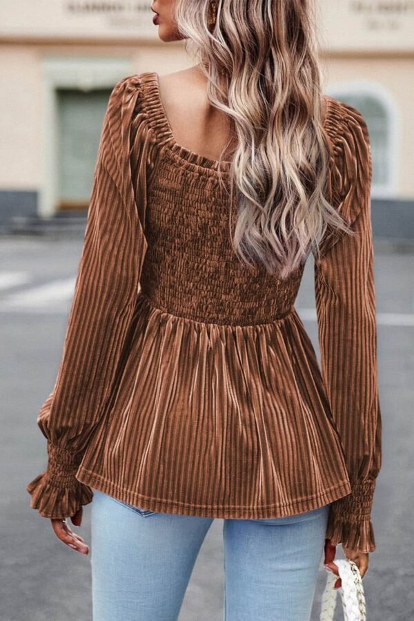 Chestnut Smocked Ribbed Velvet Babydoll Top