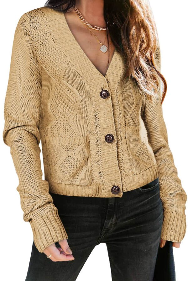 Beige Front Pockets Buttons Textured Cardigan