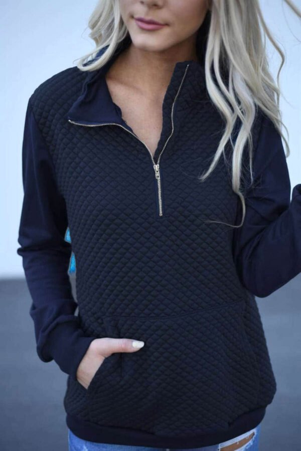Navy Stand Neck Waffle Zip up Sweatshirt