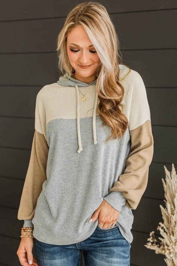 Gray Vintage Ribbed Knit Color Block Hoodie