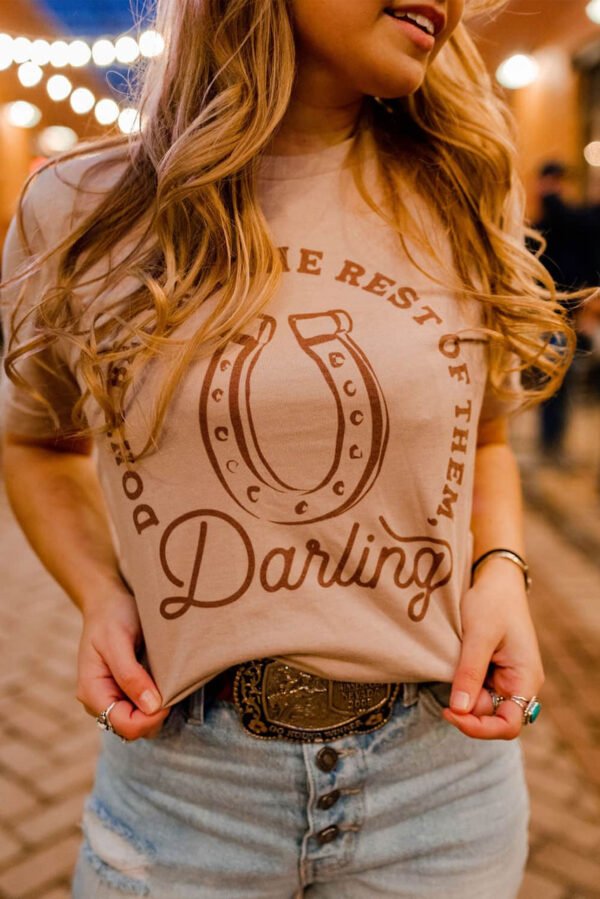 Khaki Darling Letter Graphic Print Short Sleeve T Shirt