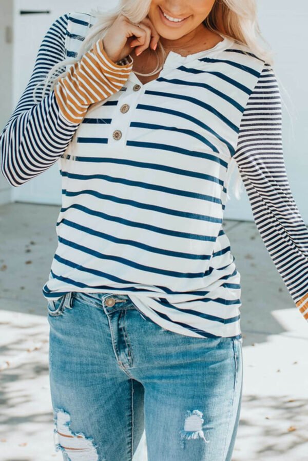 Long Sleeve Stripe Button Henley Top