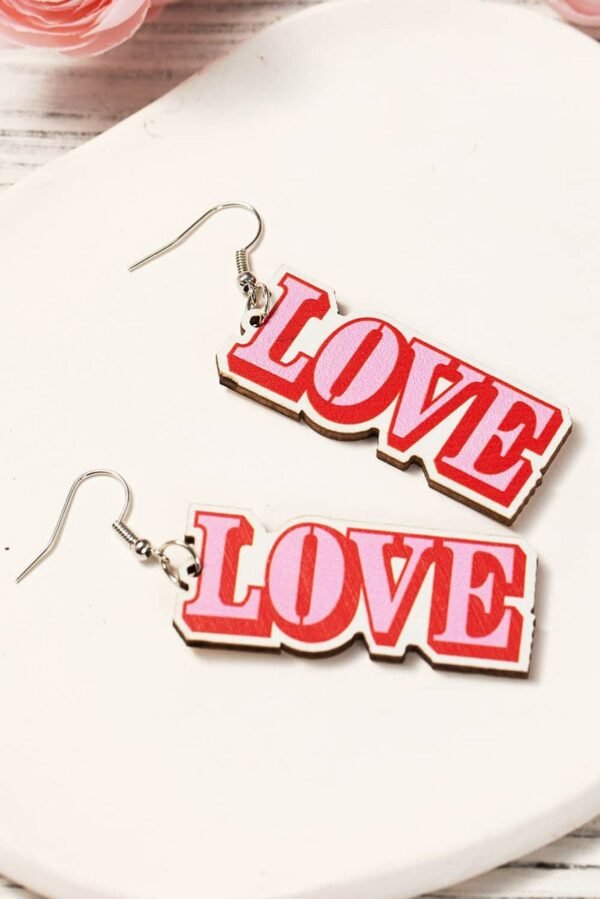 Pink Valentines Day LOVE Pendant Hook Earrings