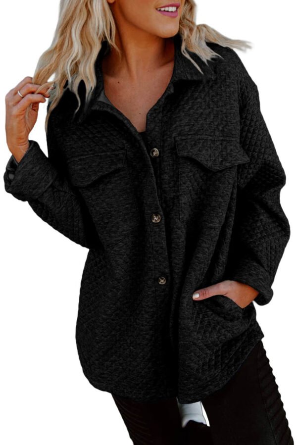 Black Lattice Texture Retro Flap Pocket Button Shacket