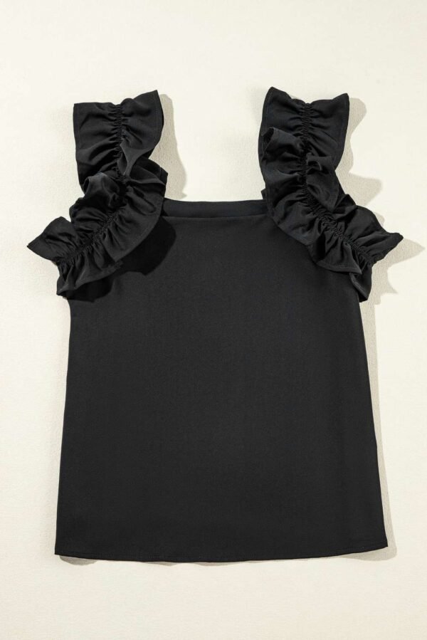 Black Solid Ruffle Trim Sleeveless Top