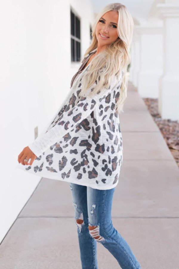 White Vintage Leopard Print Open Cardigan