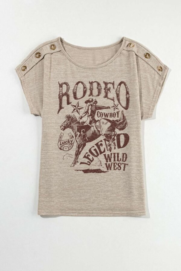 Smoke Gray RODEO Cowboy Graphic Buttoned Batwing Sleeve T Shirt