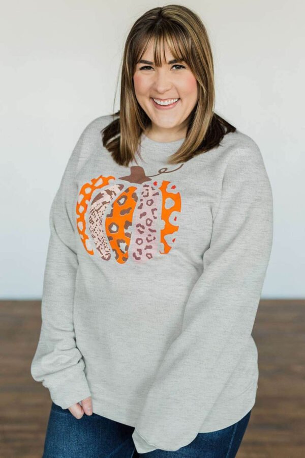 Halloween Pumpkin Leopard Print Plus Size Sweatshirt