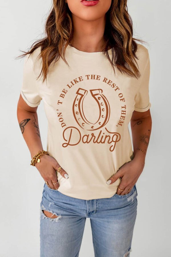 Khaki Darling Letter Graphic Print Short Sleeve T Shirt