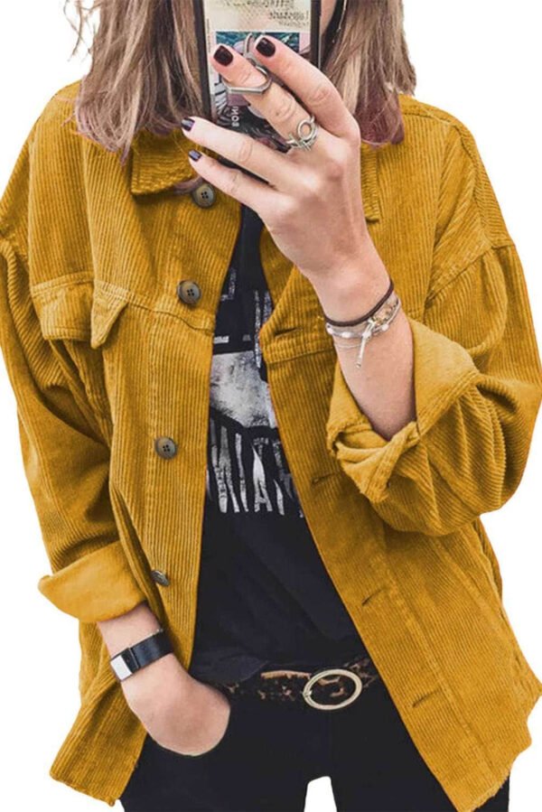 Yellow Corduroy Long Sleeve Button-up Shirt Coat