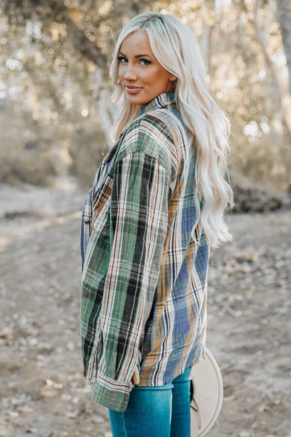 Green Chest Pockets Button Up Plaid Shacket
