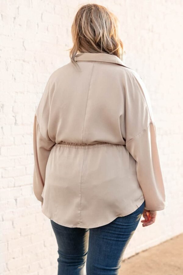 Light French Beige Plus Size Puff Sleeve Tied Tunic Shirt