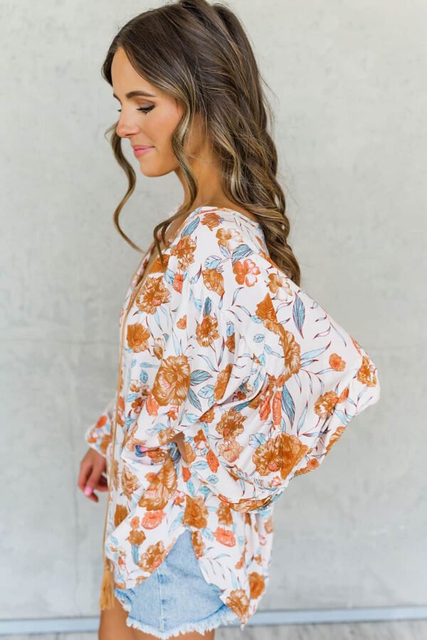 Orange Split V Neck Floral Print Dolman Blouse