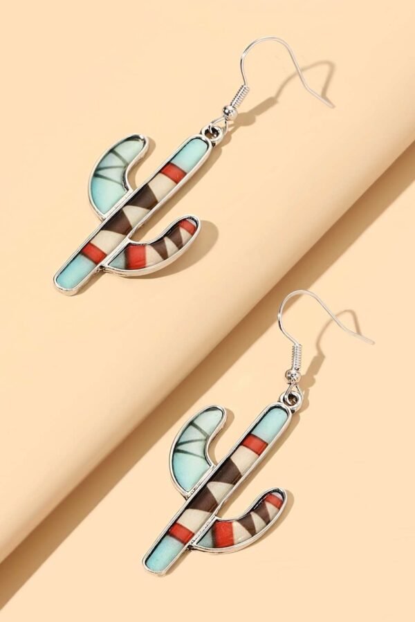 Light Blue Western Cactus Alloy Dangle Earrings