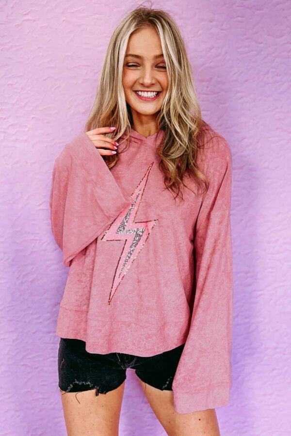 Pink Thunder Bolt Sequin Oversized Hoodie