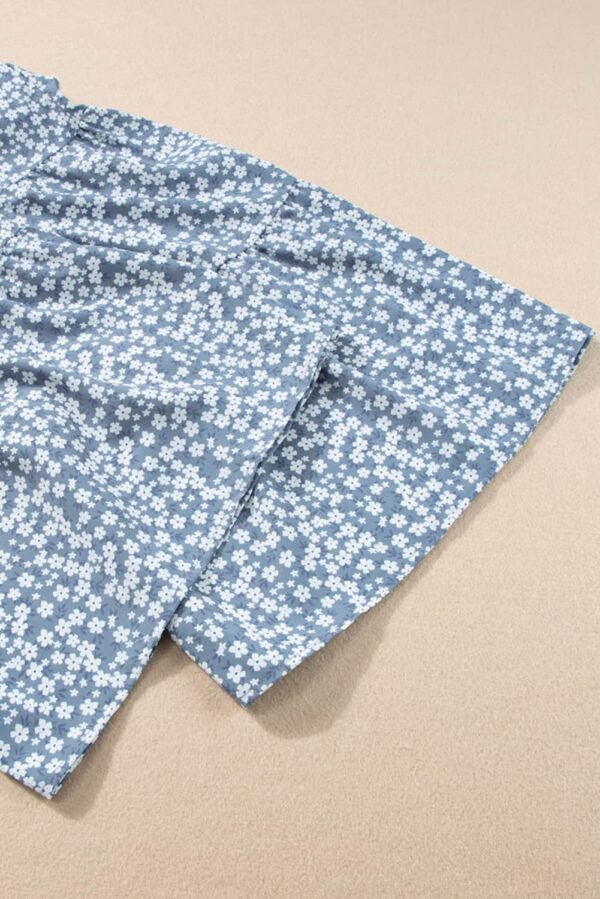 Dusk Blue Thin Straps Smocked Bodice Wide Leg Floral Jumpsuit