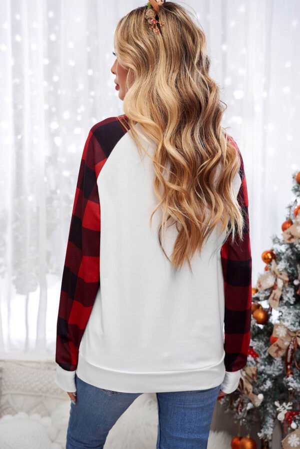 White Merry Christmas Plaid Graphic Print Long Sleeve Sweatshirt