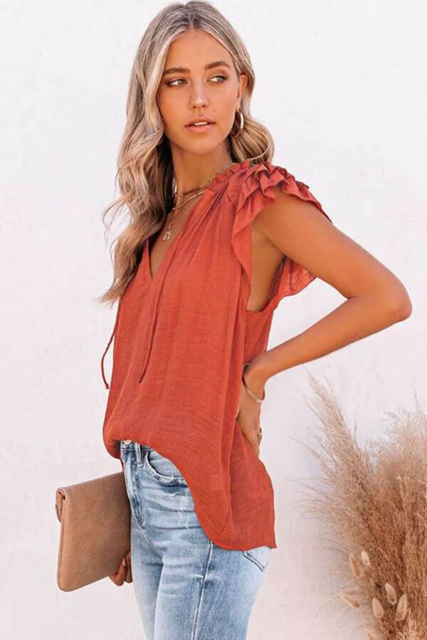 Tiered Ruffled Drawstring V Neck Top