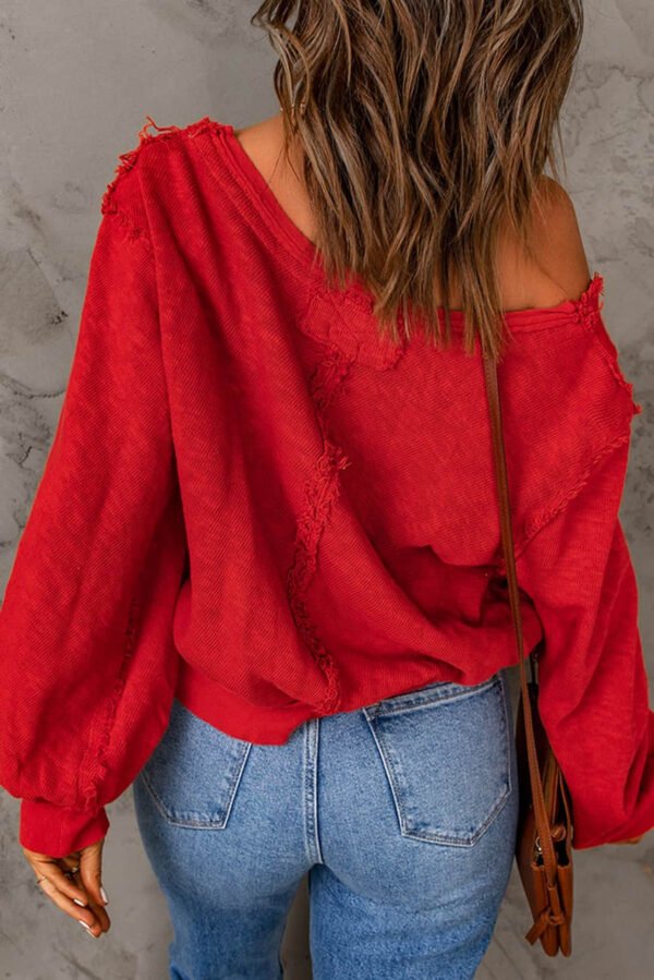 Button Front Distressed Knit Patched Top