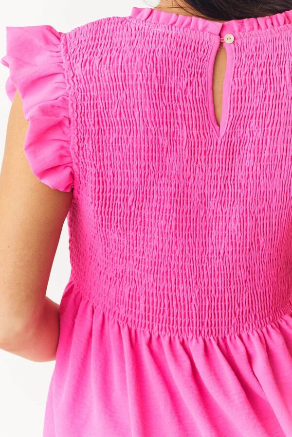 Rose Smocked Ruffle Flutter Sleeve Peplum Blouse