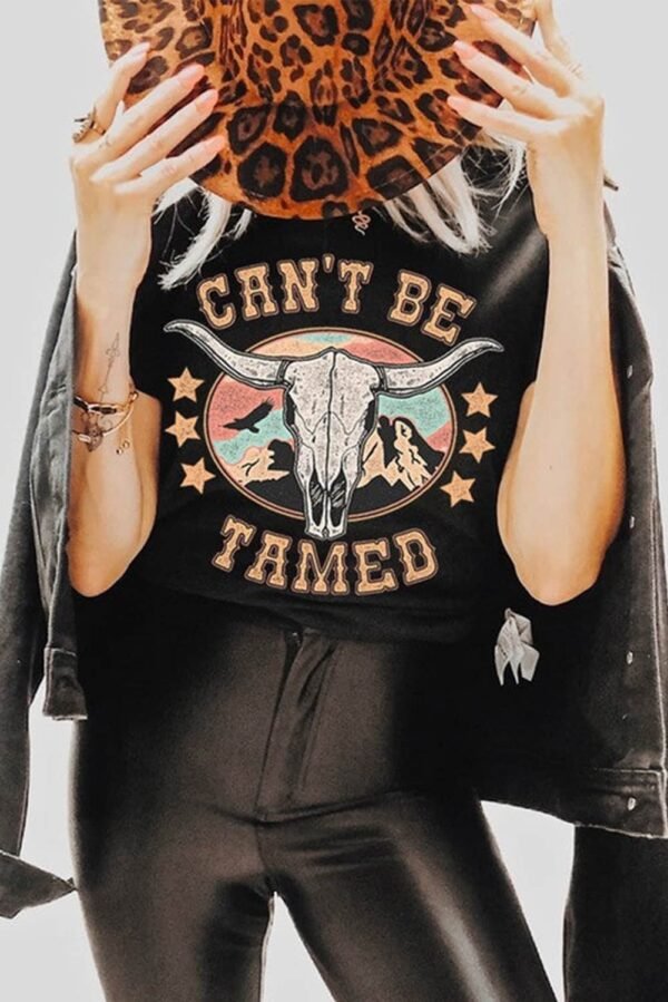 Black Western CAN’T BE TAMED Longhorn Graphic T Shirt