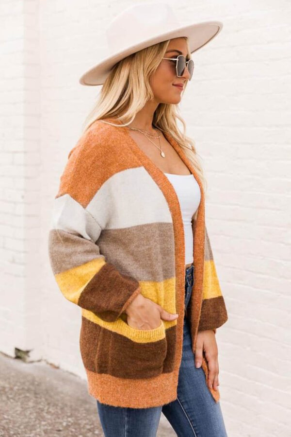 Open Front Pocketed Colorblock Cardigan