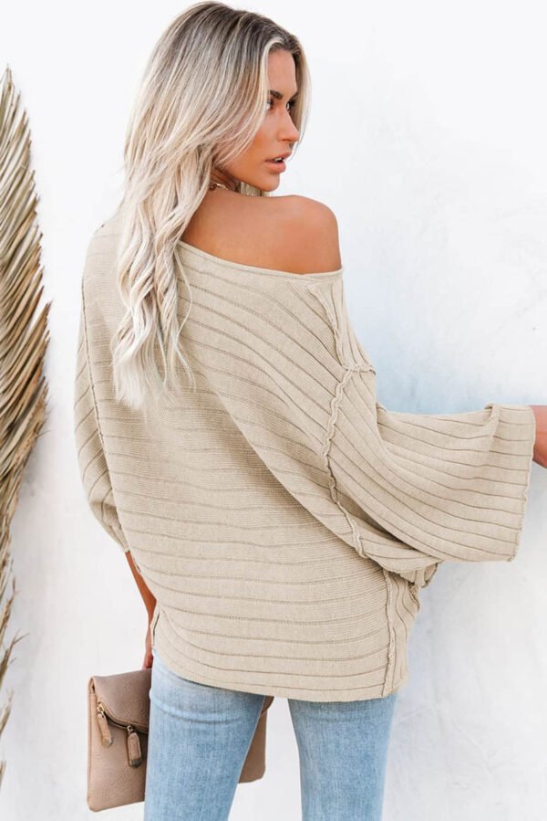 Apricot Exposed Seam Ribbed Knit Dolman Sweater