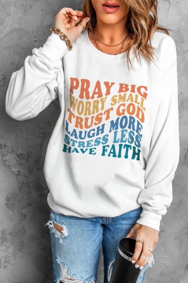 Beige Slogan Letters Print Long Sleeve Pullover Sweatshirt