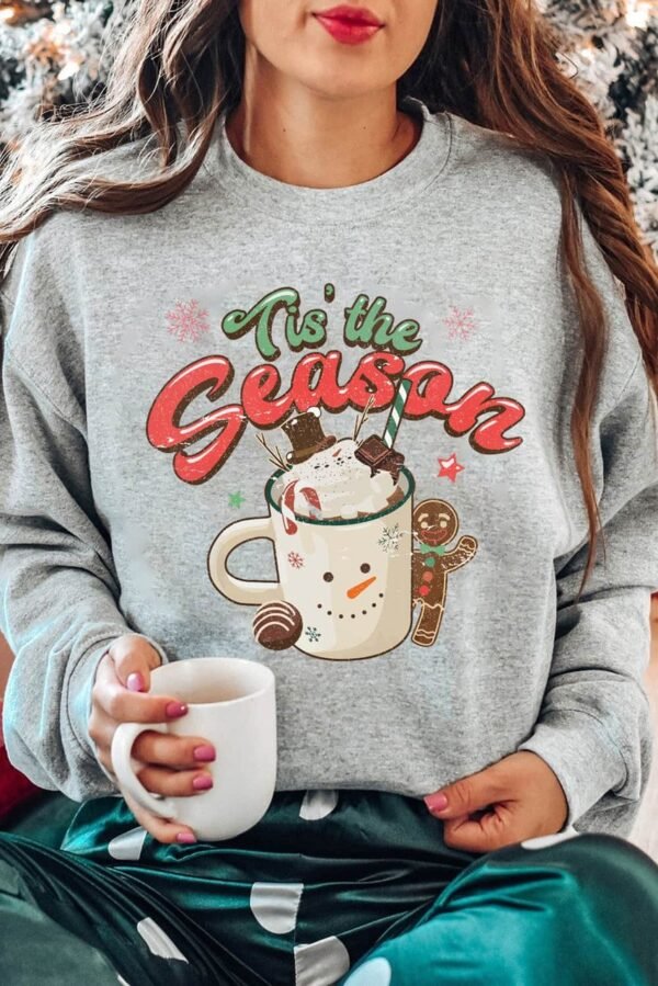 Gray Tis The Season Graphic Christmas Fashion Sweatshirt