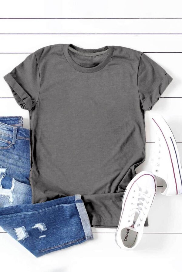 Gray Solid Color Crew Neck Tee