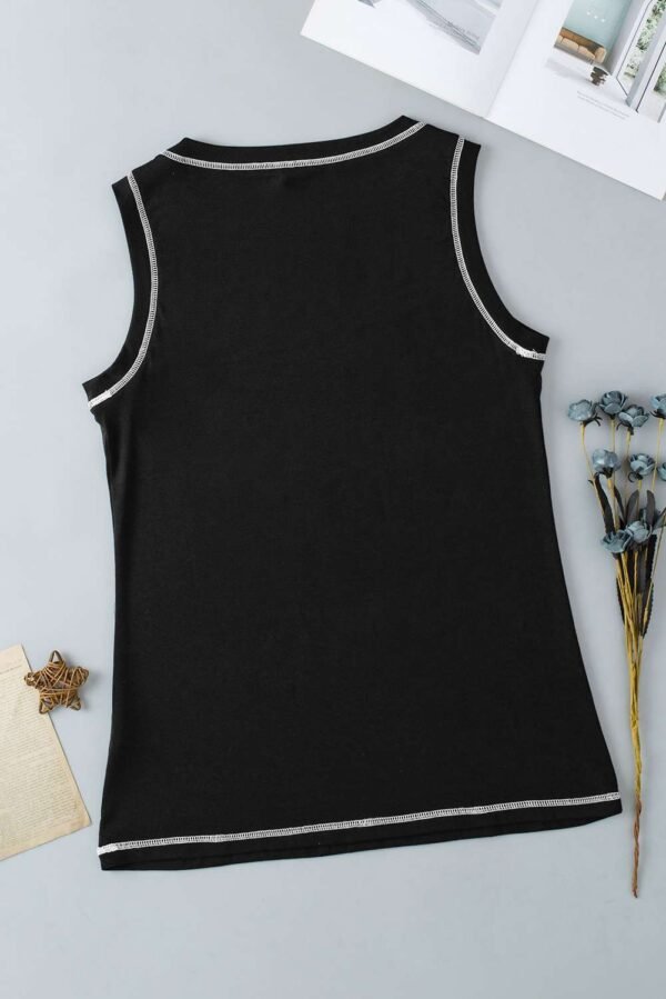 Black Sequin Cheetah Round Neck Stitching Loose Tank Top