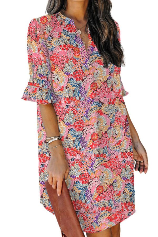 Multicolor Boho Floral Printed Flutter Sleeve Dress