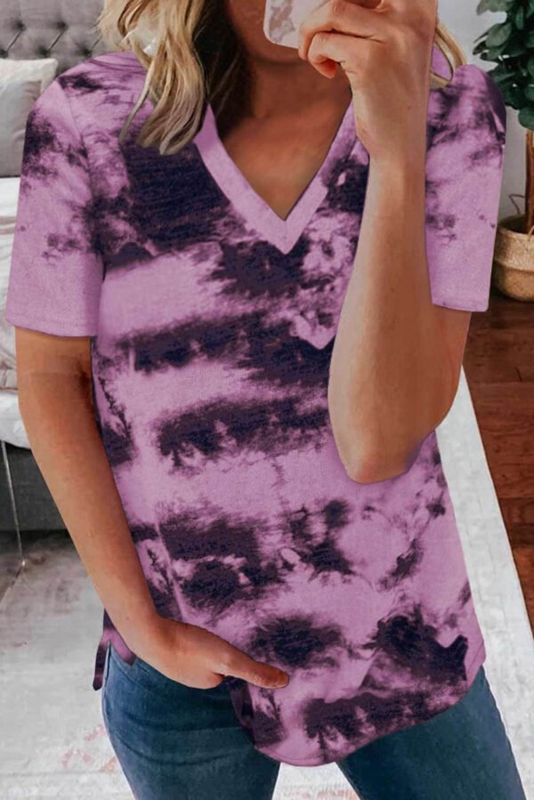 Purple Tie-dye V Neck T-shirt