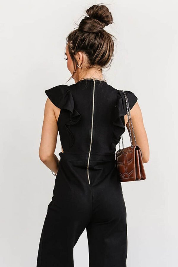 Black Cut Out Ruffle Sleeve High Waist Jumpsuit