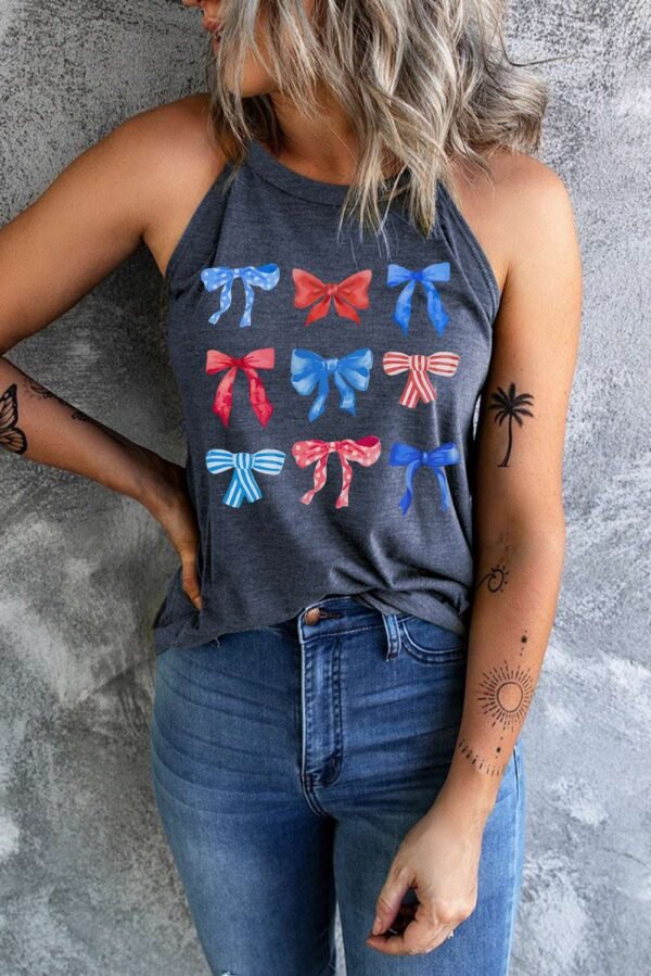 Blue American Flag Bow Knot Print Shift Tank Top