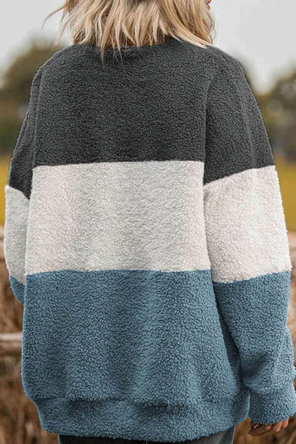 Gray Oversized Colorblock Plush Sweatshirt