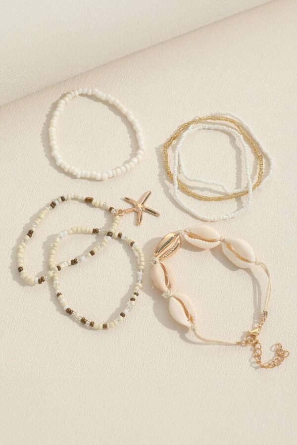 White 7pcs Bohemian Shell Starfish Beaded Bracelets